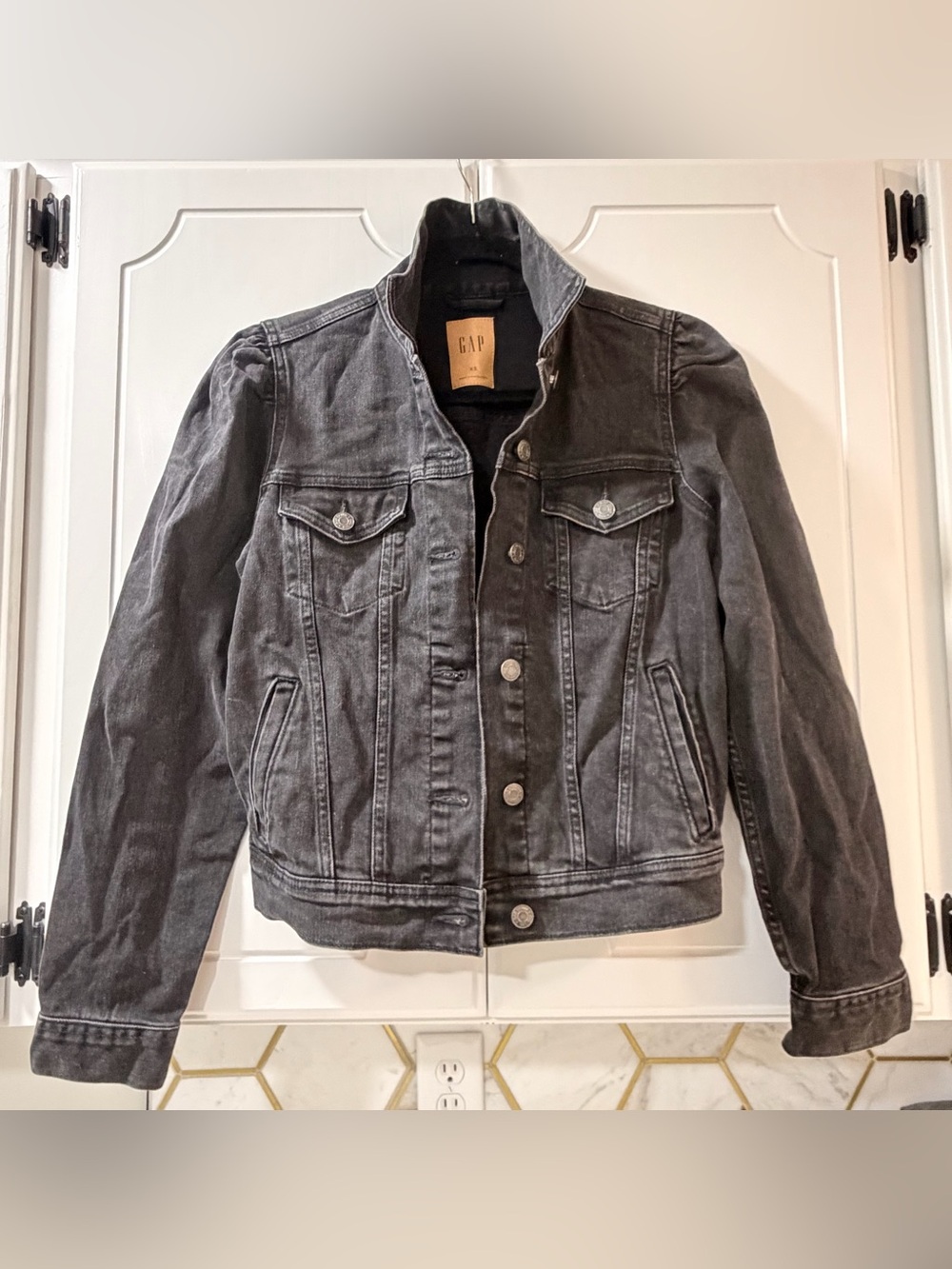 NWT GAP Black Puff Sleeve Structured Denim Jacket | Black Wash | Sz. XS